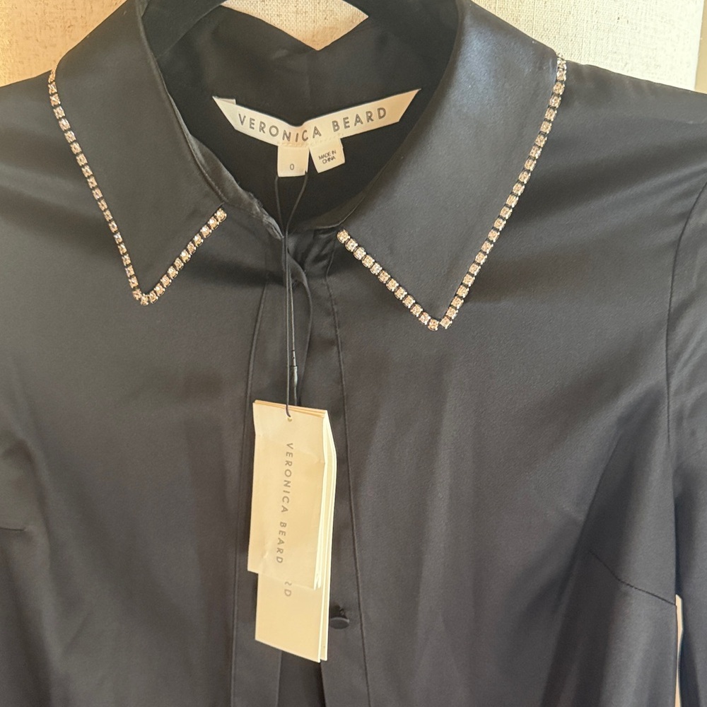 Veronica Beard Kylar Rhinestone Button-Down Silk Top Blouse - Picture 5 of 16